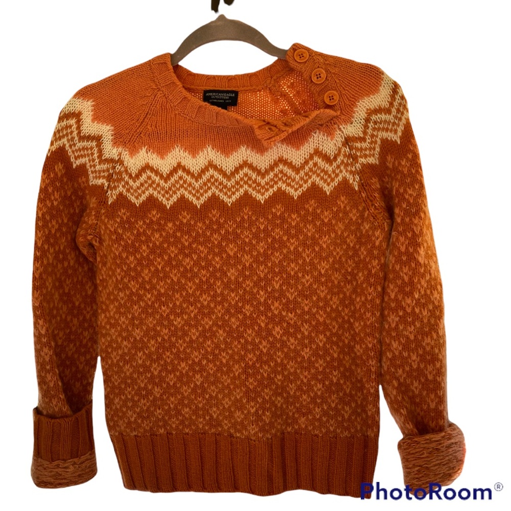 RARE 2000s AEO FAIR ISLE LAMBSWOOL KNIT SWEATER RARE ORANGE OMBRÉ ⭐️⭐️⭐️⭐️⭐️ - Picture 9 of 9